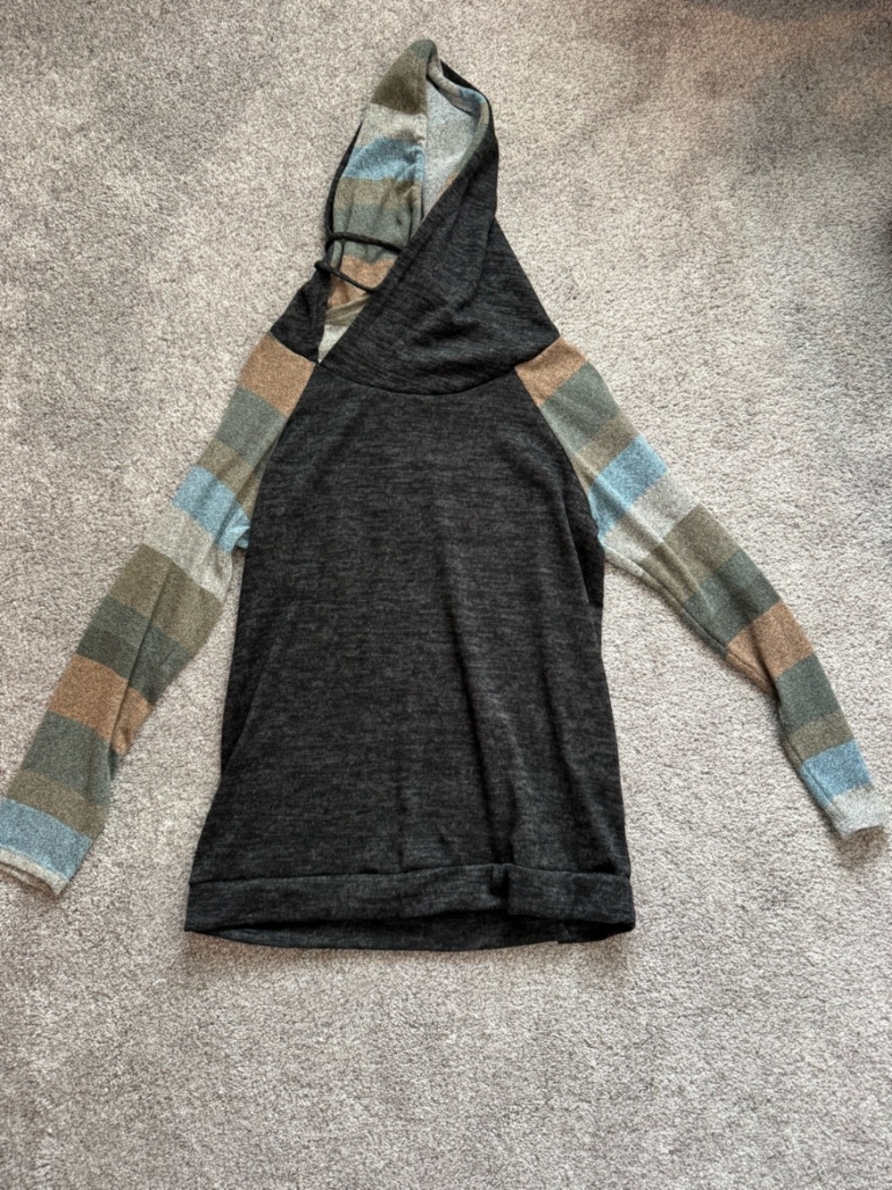 Egs California Striped Knit Hooded Pullover in Charcoal and Olive